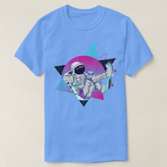 Space Vaporwave Retro 80s Synthwave Skateboarding  T-Shirt (Design Front)