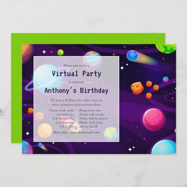 Space Virtual Reality Birthday Party Invitation (Front/Back)