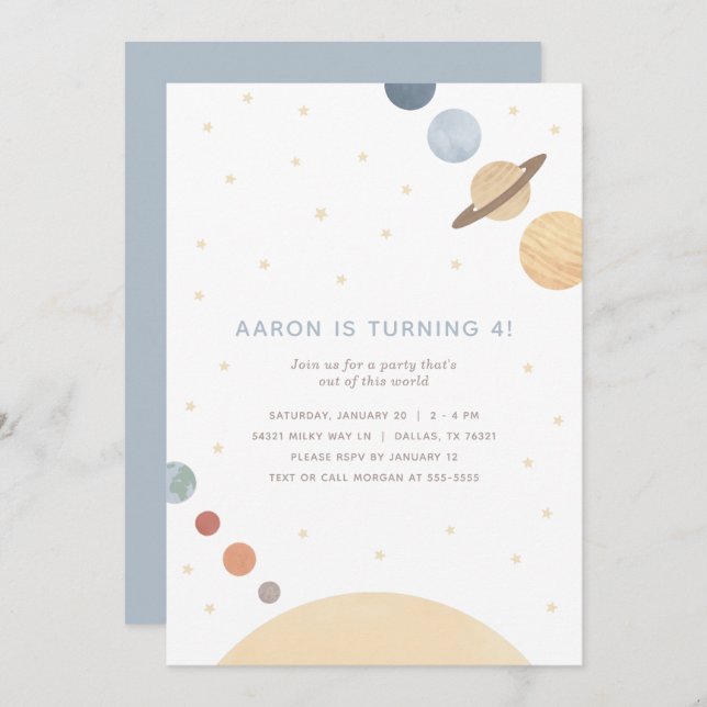 Space Watercolor Boy Birthday Party Invitation (Front/Back)