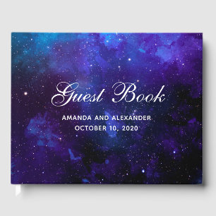 Space wedding. Night stars. Modern navy galaxy Guest Book