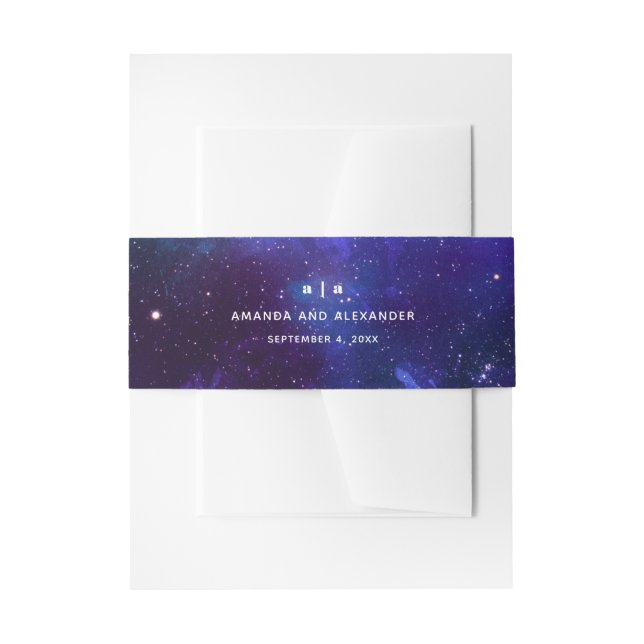 Space wedding. Night stars. Navy modern galaxy Invitation Belly Band (Front Example)