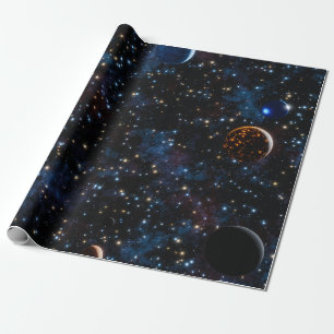 Space with galaxies, stars and planets wrapping paper