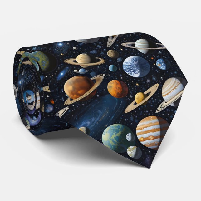 Space With Planets Moons Asteroids And Galaxies Tie (Rolled)
