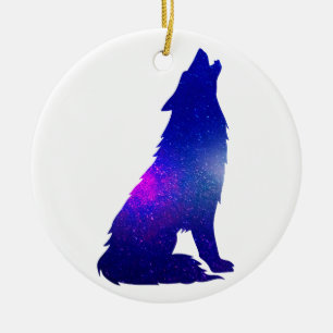 Space Wolf howling - Choose background color Ceramic Tree Decoration
