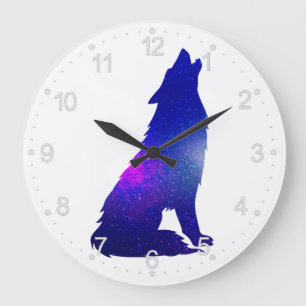 Space Wolf howling - Choose background colour Large Clock