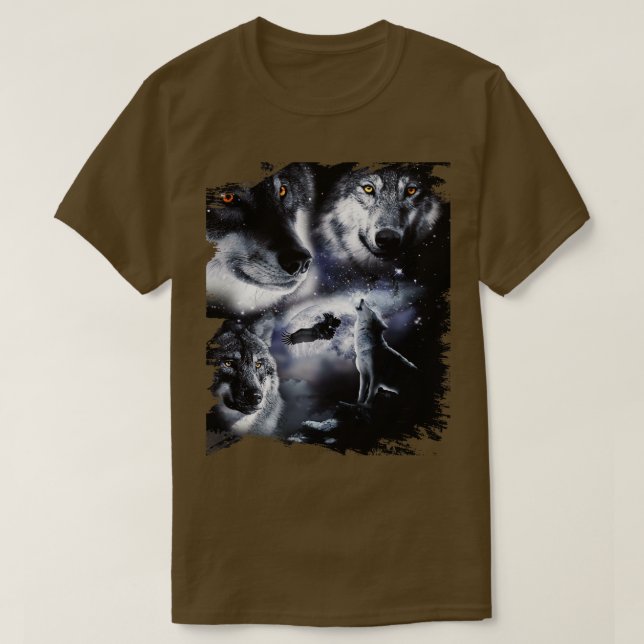 Space Wolves 3 Three Snow Wolf Howling At Moon T-Shirt (Design Front)