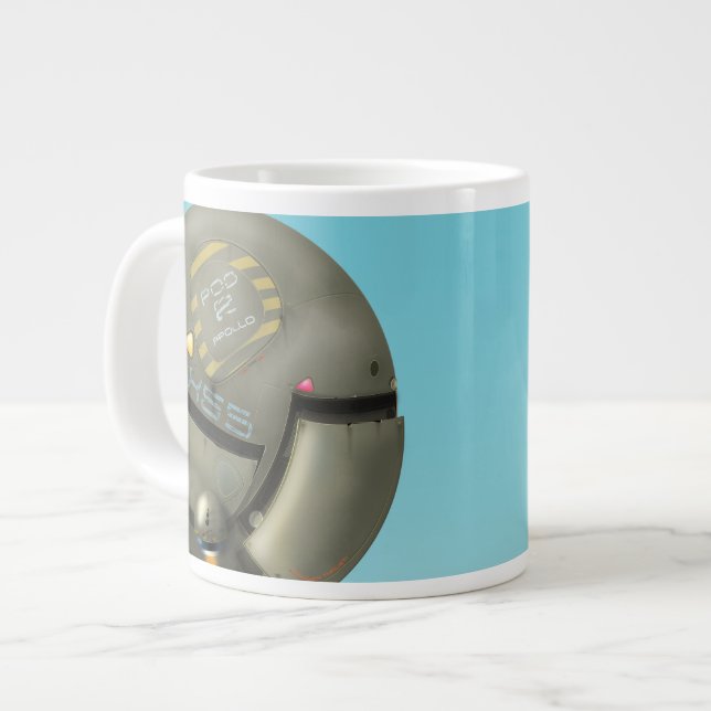 Spacecraft flying through a planet large coffee mug (Front Left)
