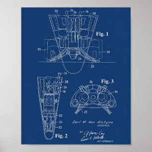 Spacecraft Patent 1970 Blueprint Wall Art Poster