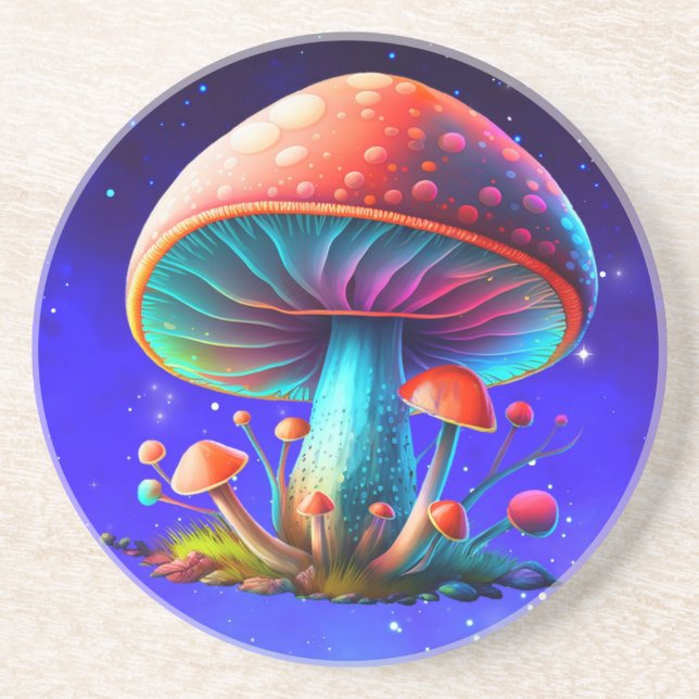 Spaced Out Rainbow Amanita Muscaria Coaster (Front)