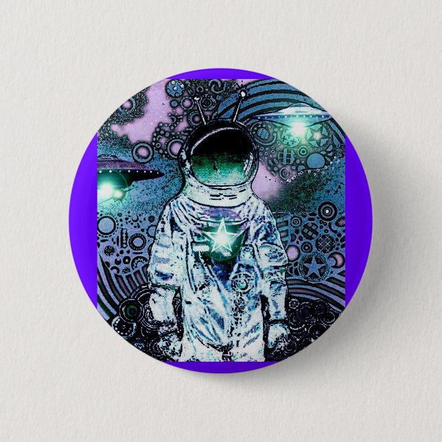 Spaced Out U.F.O. Astronaut Pinback 6 Cm Round Badge (Front)