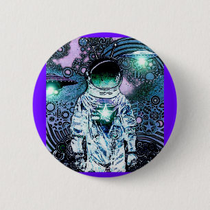 Spaced Out U.F.O. Astronaut Pinback 6 Cm Round Badge