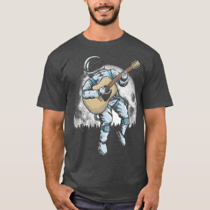 Spaceman Acoustic Guitar Music Astronaut Full Moon T-Shirt