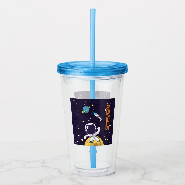 Spaceman Astronaut Exploring Outer Space Acrylic Tumbler (Front)