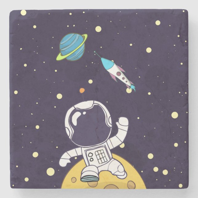 Spaceman Astronaut Exploring Outer Space Stone Coaster (Front)