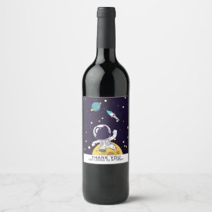 Spaceman Astronaut FloaTS in Outer Space Thank You Wine Label