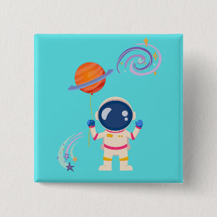 Spaceman cartoon adventures. 15 cm square badge