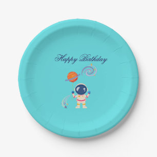 Spaceman cartoon adventures. paper plate