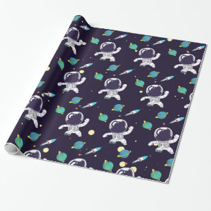 Spaceman Floating in Outer Space Pattern Wrapping Paper