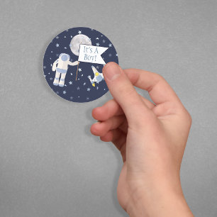 Spaceman Moon It's A Boy! Classic Round Sticker