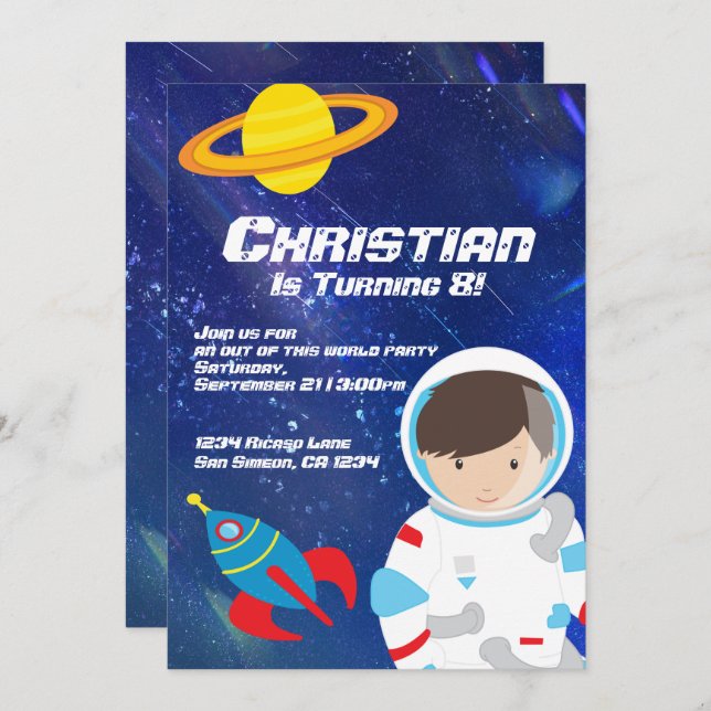 Spaceman Outer Space Star Filled Sky Birthday Invitation (Front/Back)
