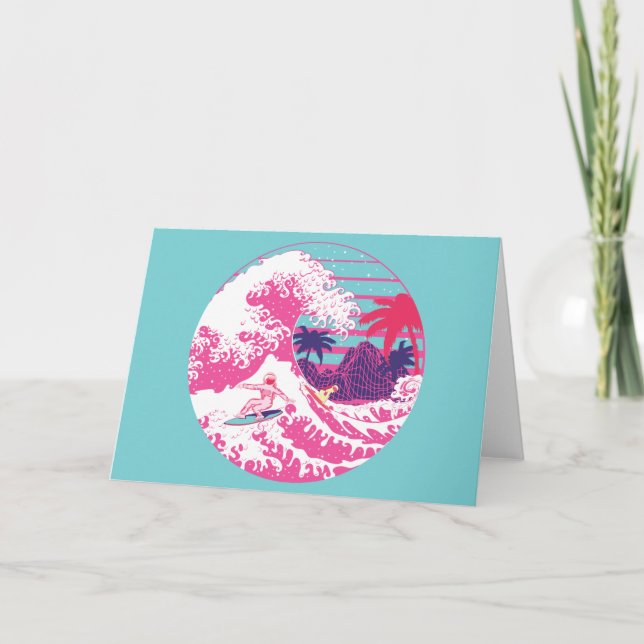 Spaceman surfing The Great pink wave Card (Front)