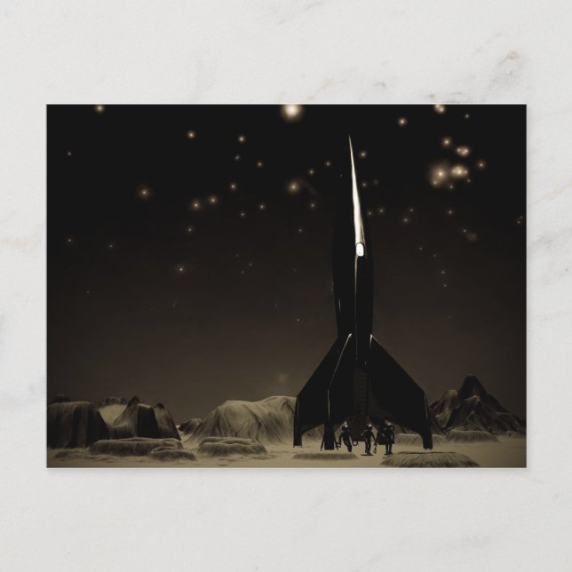 Spacemen and Rocketship Postcard (Front)