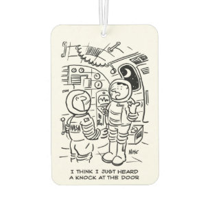 Spacemen on Spaceship Hear Knock at Door Car Air Freshener