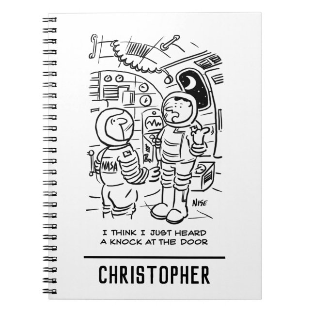 Spacemen on Spaceship Hear Knock at Door Notebook (Front)