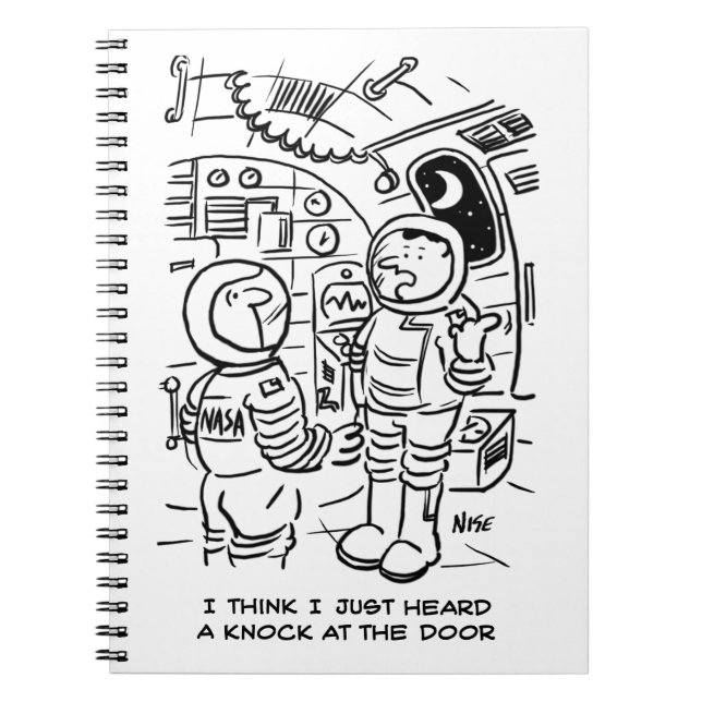 Spacemen on Spaceship Hear Knock at Door Notebook (Front)