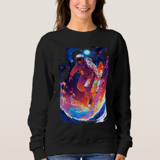Spacer surfing the waves of an alien planet hangin sweatshirt