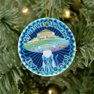 Spaceship Alien Cat Abduction custom ornament