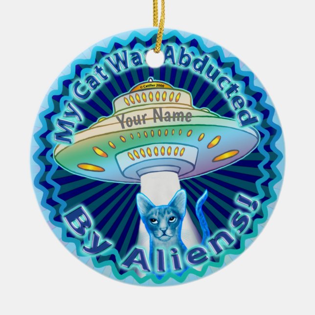 Spaceship Alien Cat Abduction custom ornament (Front)