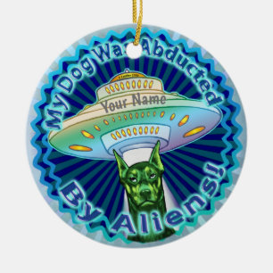 Spaceship Alien Dog Abduction Ceramic Tree Decoration