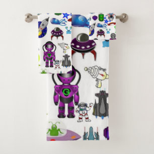 Spaceship Aliens Astronaut Bathroom Towel Sets