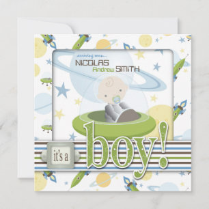 Spaceship Astronaut Baby Shower Invitations