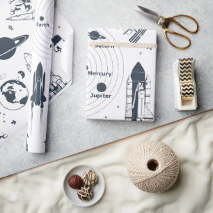 Spaceship Astronauts Solar System  Wrapping Paper