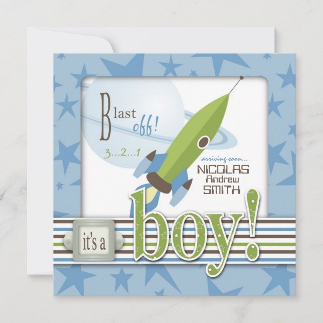 Spaceship Baby Shower Invitation (Front)