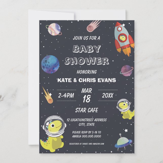 Spaceship Dinosaur Star Planet Galaxy Baby Shower Invitation (Front)
