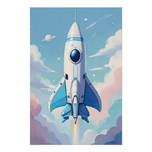 Spaceship flying in the sky poster