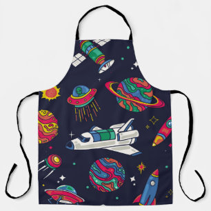 Spaceship in Galaxy seamless pattern. Background w Apron