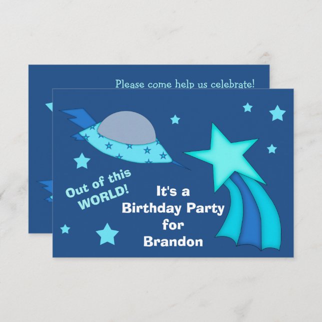 Spaceship Kids Birthday Party Invitation (Front/Back)