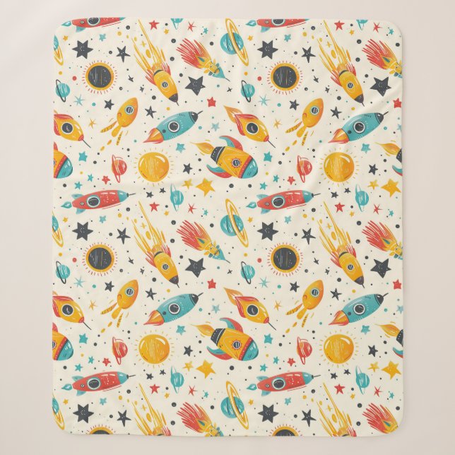 Spaceship nursery seamless patter sherpa blanket (Front)