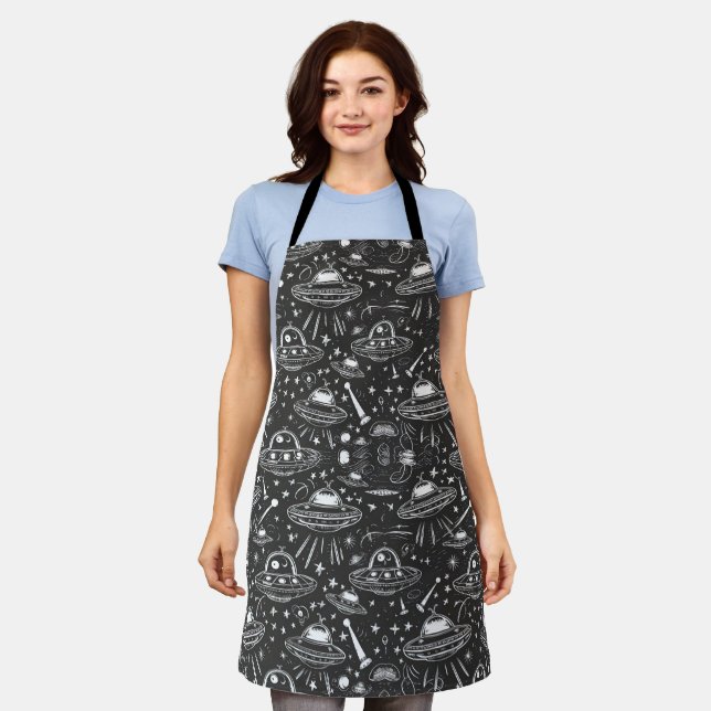Spaceship Pattern Apron (Worn)