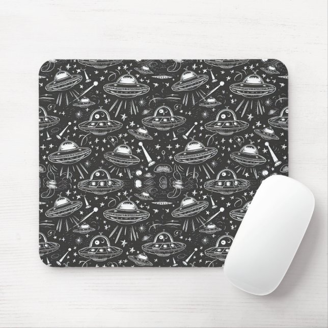 Spaceship Pattern Mouse Pad (With Mouse)