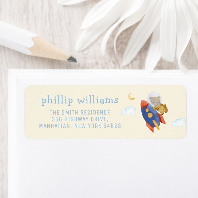 Spaceship Rocket Bear Baby Shower Return Address (Insitu)