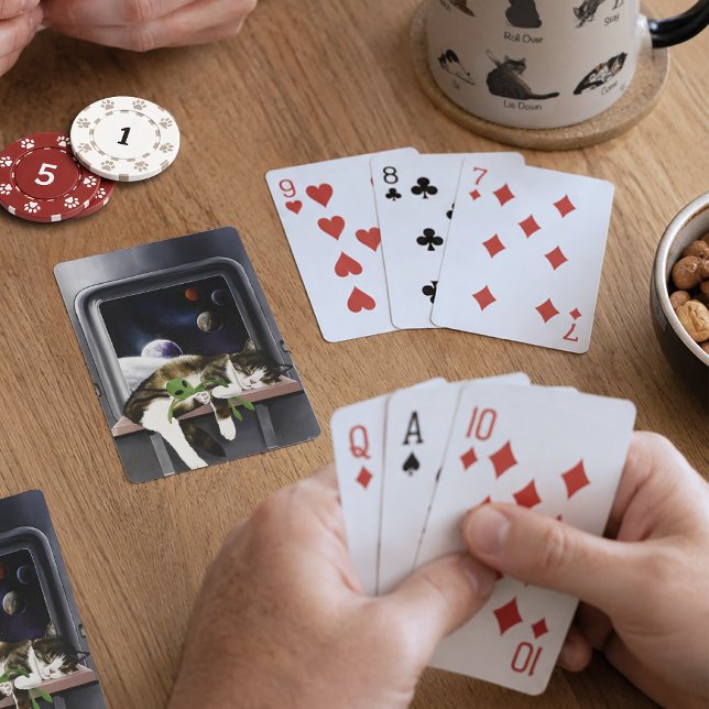 Spaceship Tabby Cat Green Alien Stuffie Sci-Fi Playing Cards (Creator Uploaded)
