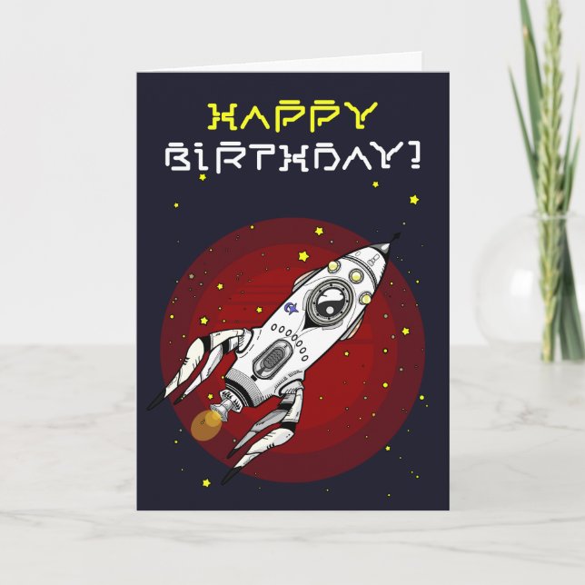 Spaceship Theme Happy Birthday Card (Front)