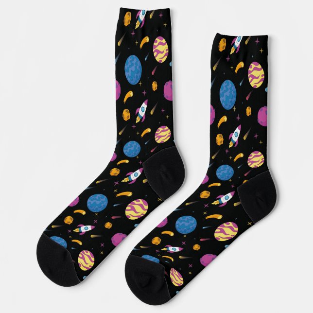 Spaceship Travelling Galaxy Pattern Socks (Left)