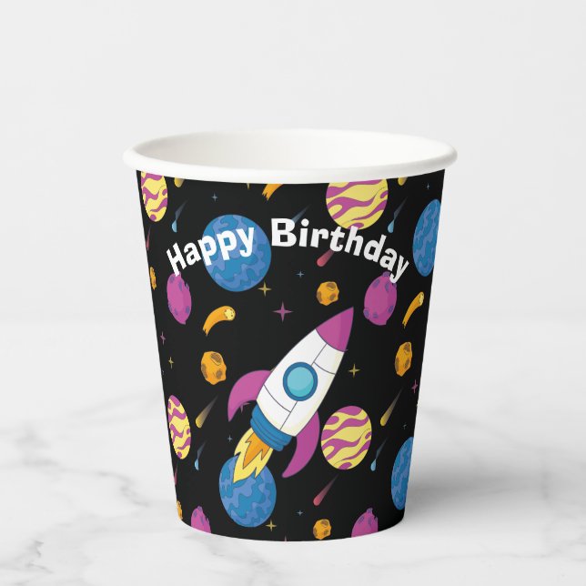 Spaceship Travelling Through Galaxy Paper Cups (Front)
