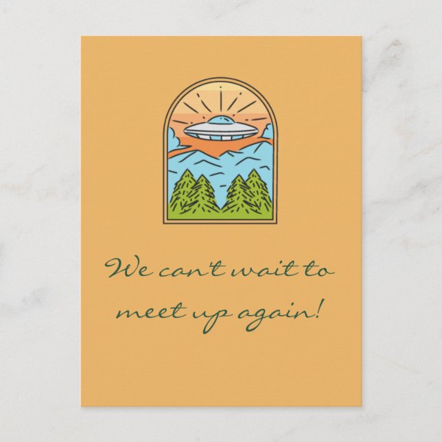 Spaceship UFO Space Visitors Meet Again Postcard (Front)